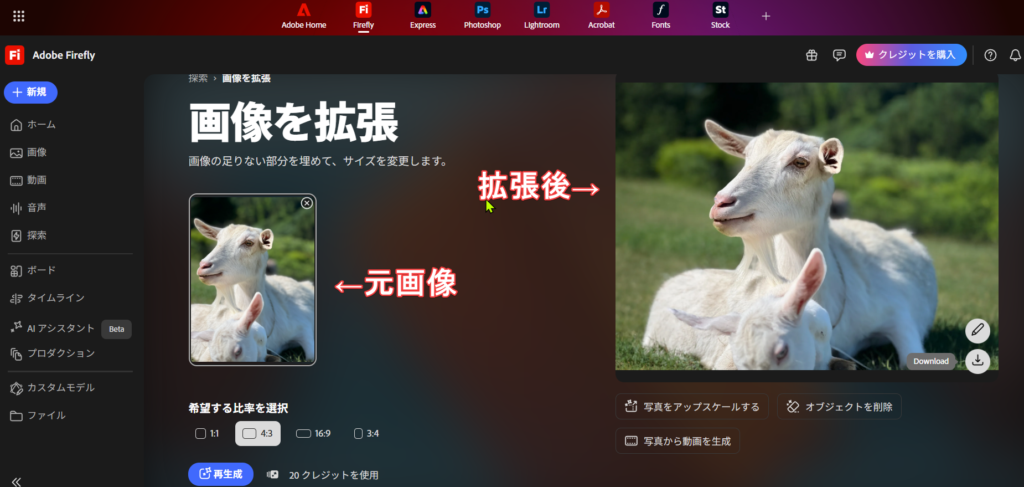 Adobe Fireflyで画像を拡張した比較