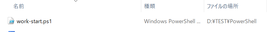 PowerShellフォルダーへwork-start.ps1を保存した状態